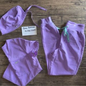 XXS FIGS Lilac Scrub Set Catarina Zamora High Waisted & Scrub Cap